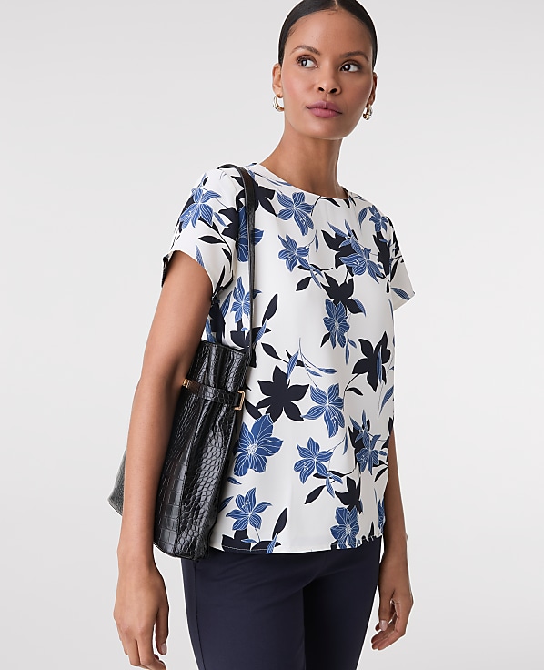 Petite Floral Mixed Media Crew Neck Tee