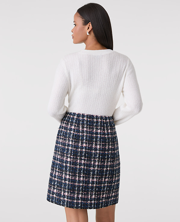 Petite Plaid Tweed A-Line Skirt