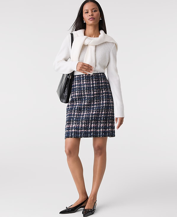 Petite Plaid Tweed A-Line Skirt