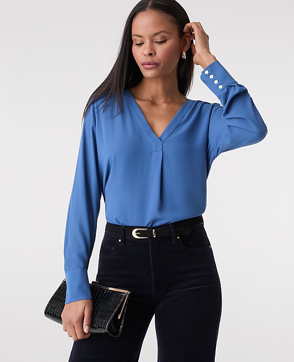 Petite Mixed Media Pleat Front Top