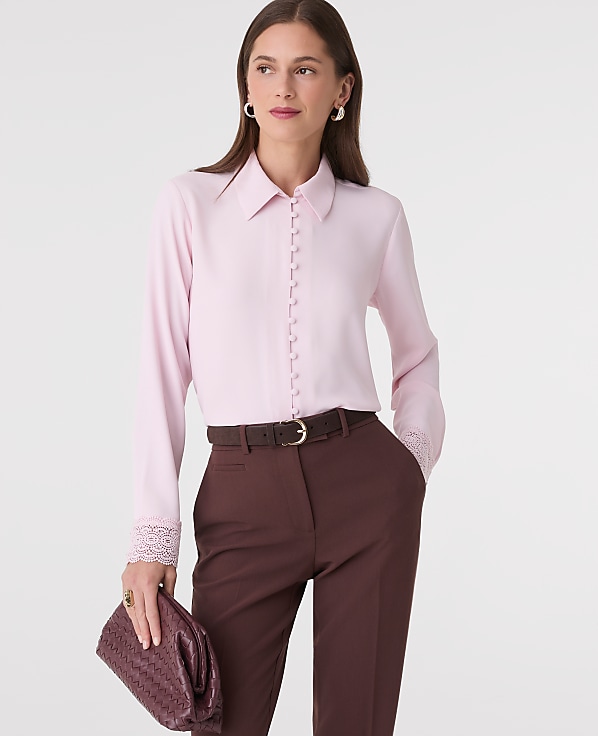 Petite Modern Lace Trim Blouse