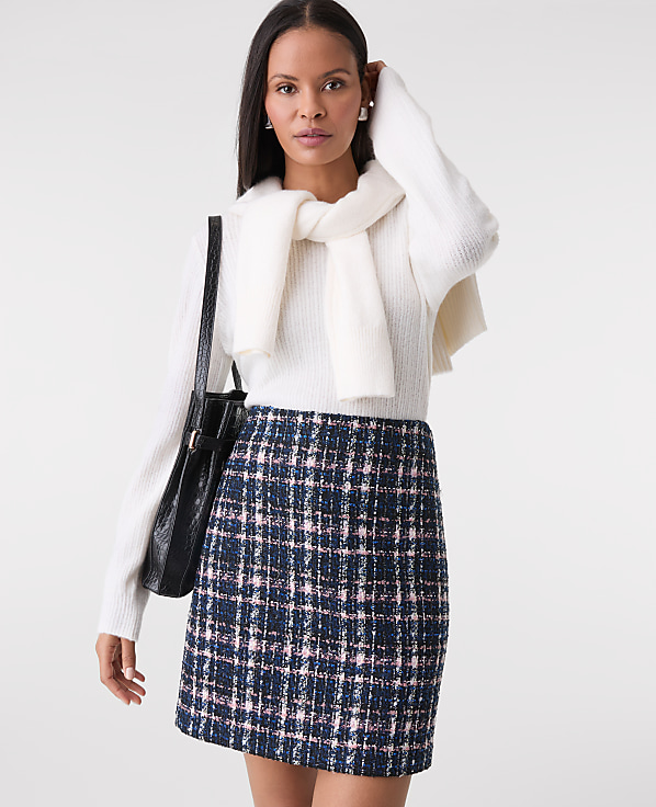 Petite Plaid Tweed A-Line Skirt
