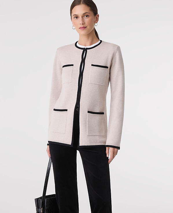 Contrast Trim Sweater Jacket