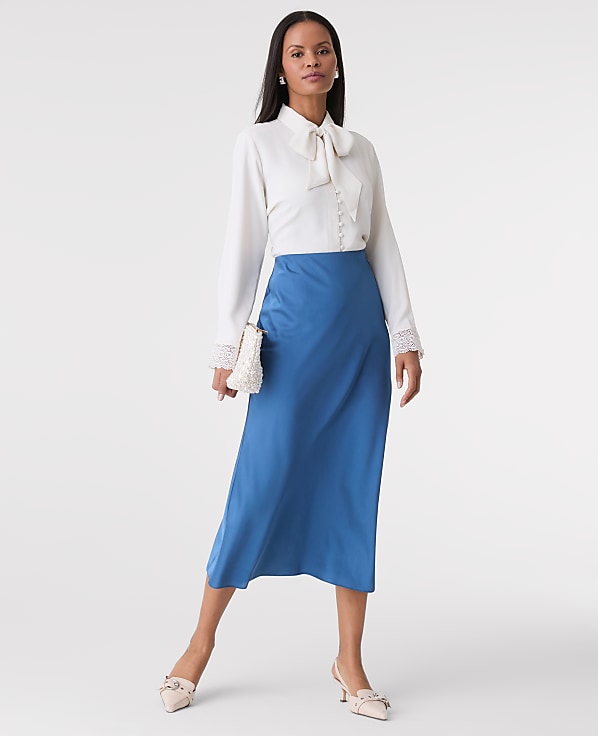 Satin Bias Midi Slip Skirt