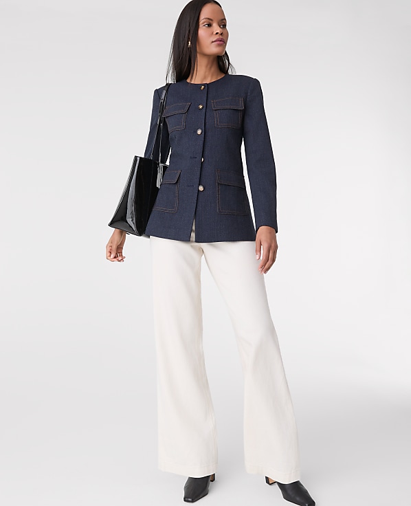 The Long Crew Neck Jacket in Denim