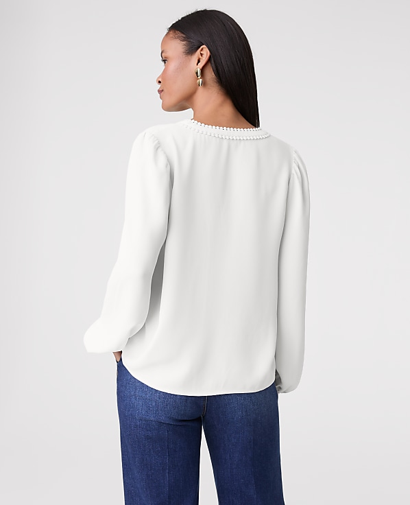 Petite Bobble Trim V-Neck Blouse