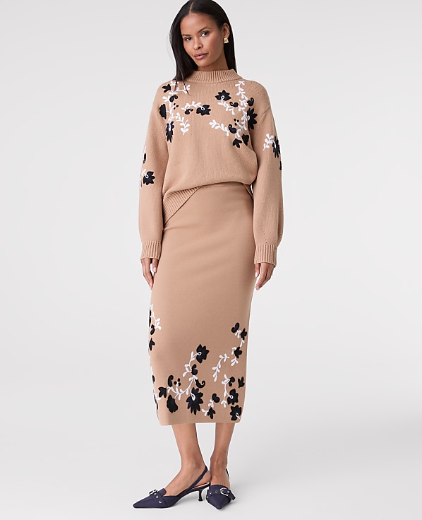 Floral Jacquard Sweater Skirt