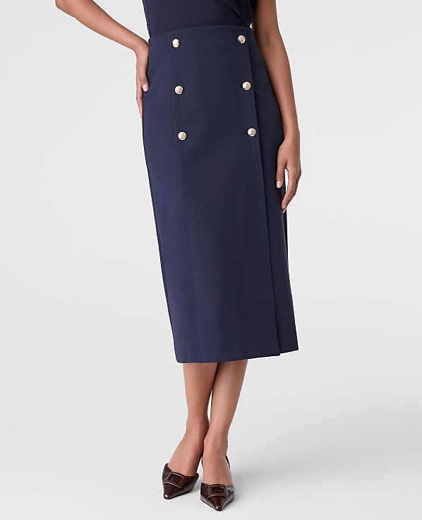 Ponte Button Wrap Midi Skirt