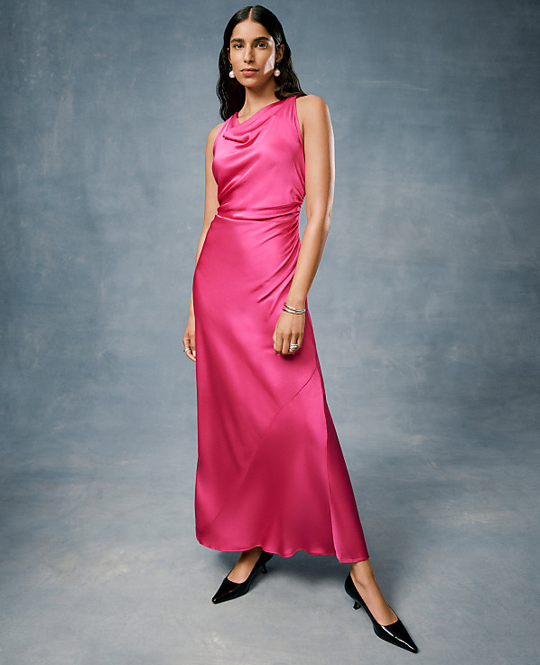 Halter Bias Satin Maxi Dress