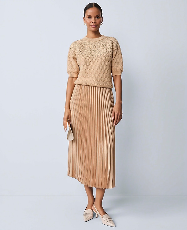 Satin Pleated Midi Skirt