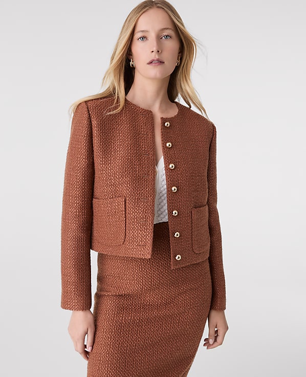 The Petite Crew Neck Jacket in Tweed