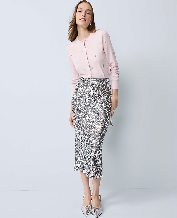 Sequin Column Midi Skirt