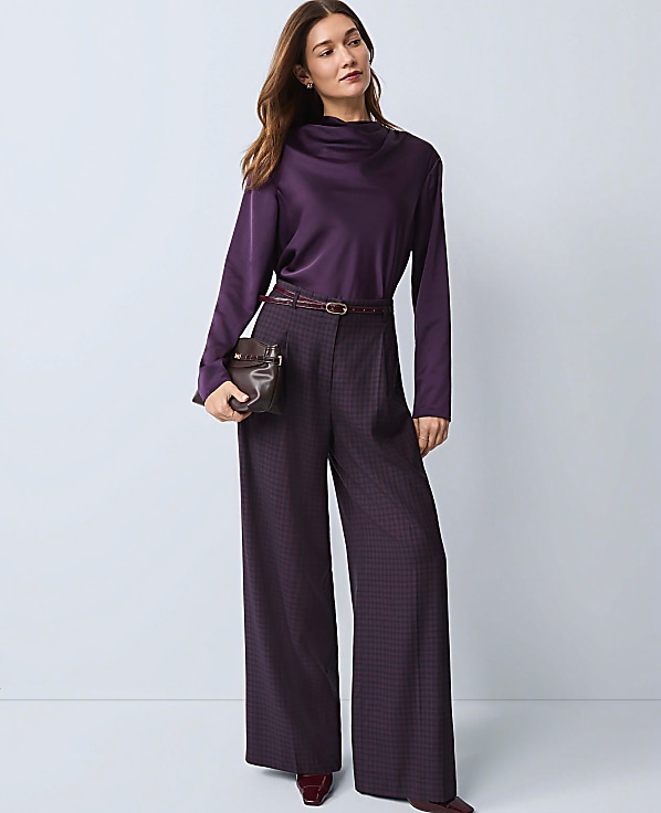 Studio Collection Belted Wide-Leg Pant in Plaid