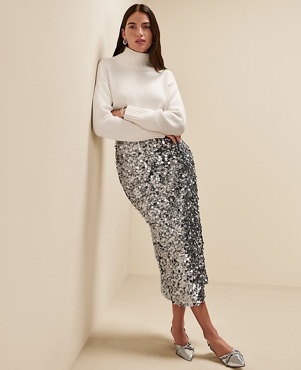 Petite Sequin Column Midi Skirt