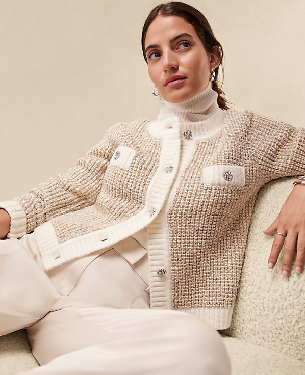 Petite Metallic Waffle Knit Sweater Jacket