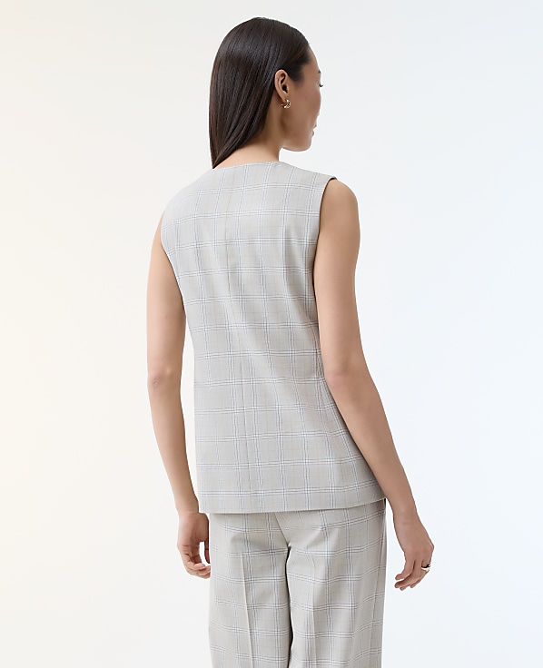 The Petite Long Crew Neck Vest in Plaid