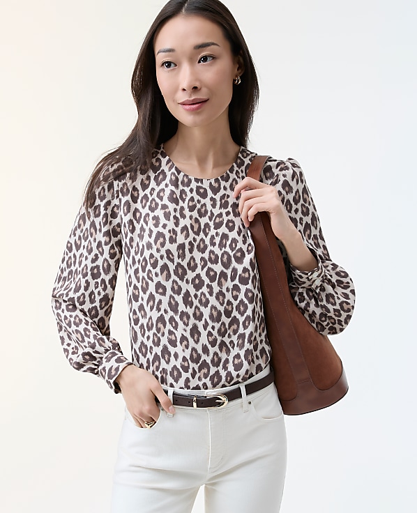 Animal Print Crew Neck Blouse