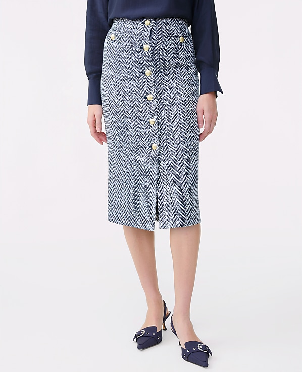 Petite Tweed Button Front Pencil Skirt
