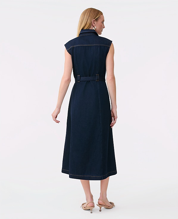 Petite Belted Denim Midi Shirtdress
