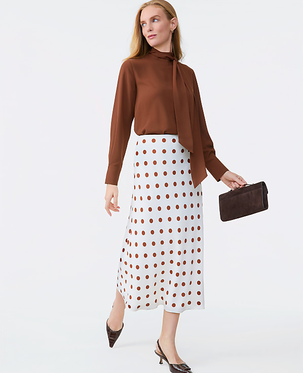 Dotted Satin Bias Slip Skirt