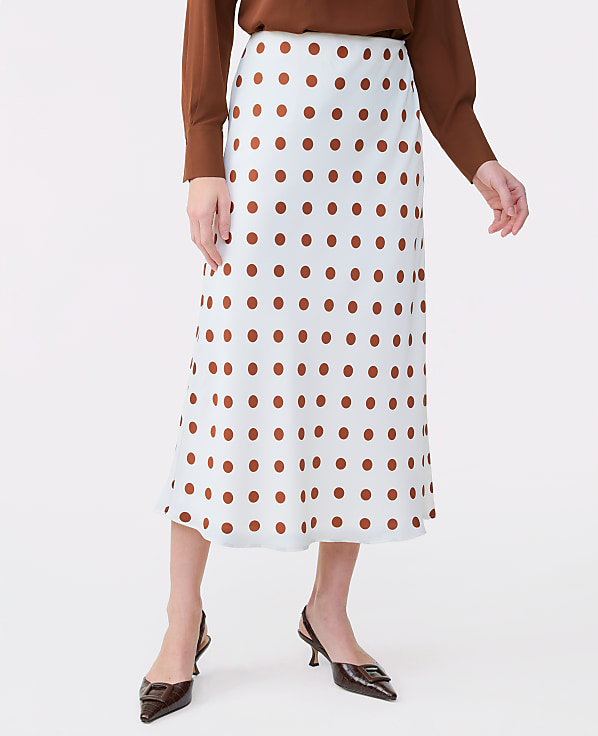 Dotted Satin Bias Slip Skirt