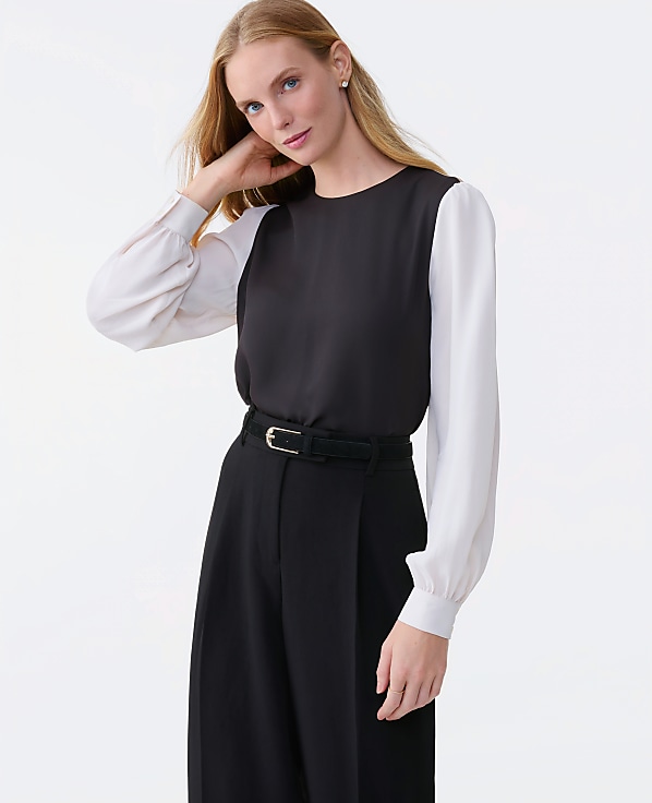 Petite Colorblock Crew Neck Blouse