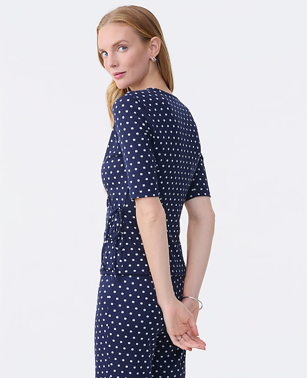 Petite Dotted Tie Waist Knit Wrap Top