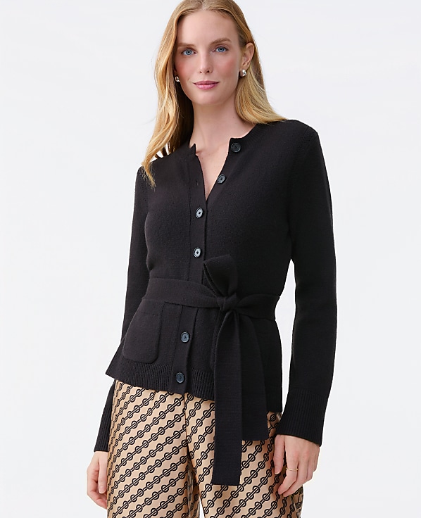 Belted Crew Neck Cardigan