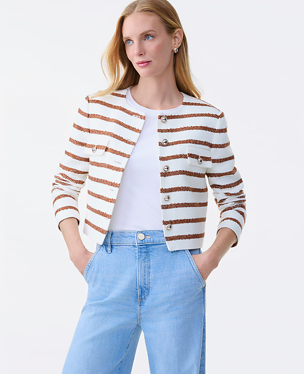 The Crew Neck Jacket in Striped Tweed