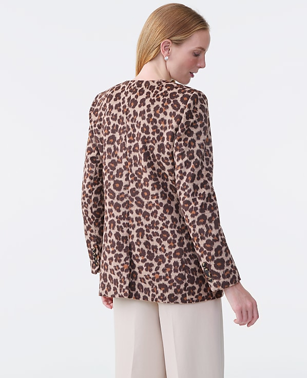 The Longline Collarless Blazer in Animal Print