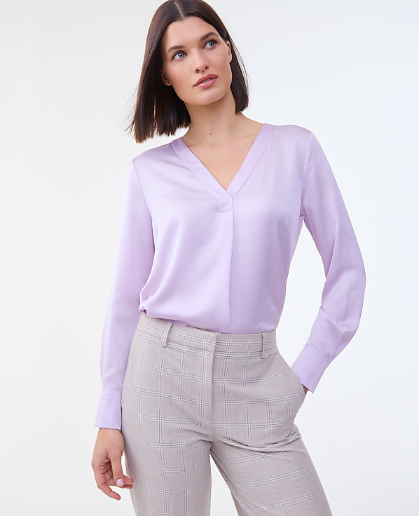 Petite Mixed Media Pleat Front Top
