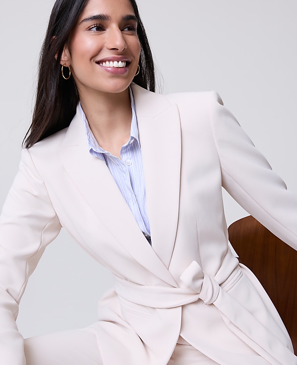 The Petite Belted Blazer in Fluid Crepe