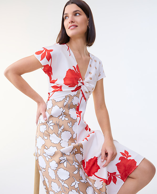 Petite Floral Collage Twisted Midi Dress