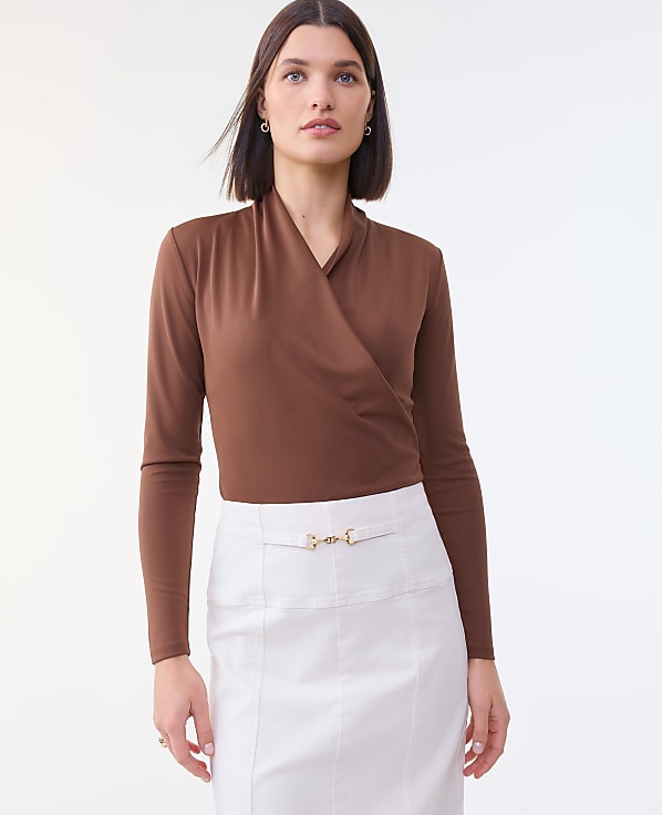 Petite Draped Wrap Blouse