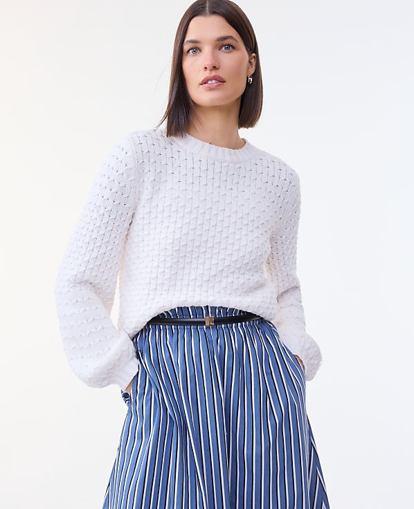 Petite Honeycomb Cable Crew Neck Sweater