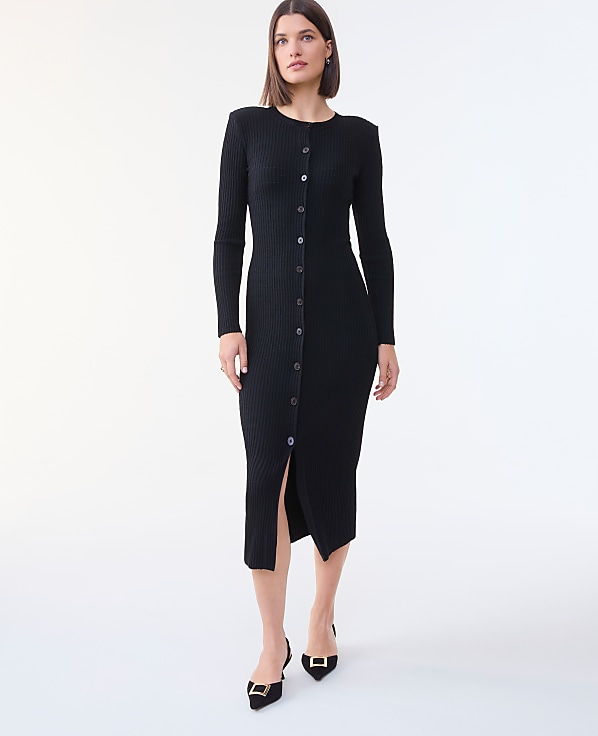 Ribbed Button Sweater Dress