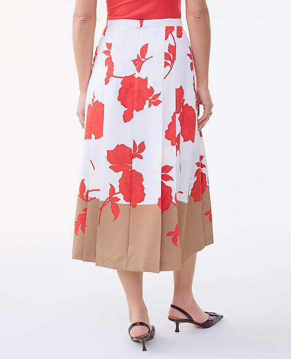 Floral Satin Pleated Skirt