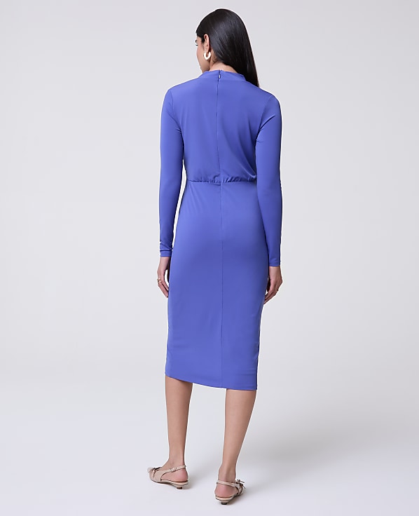 Draped Knit Midi Sheath Dress