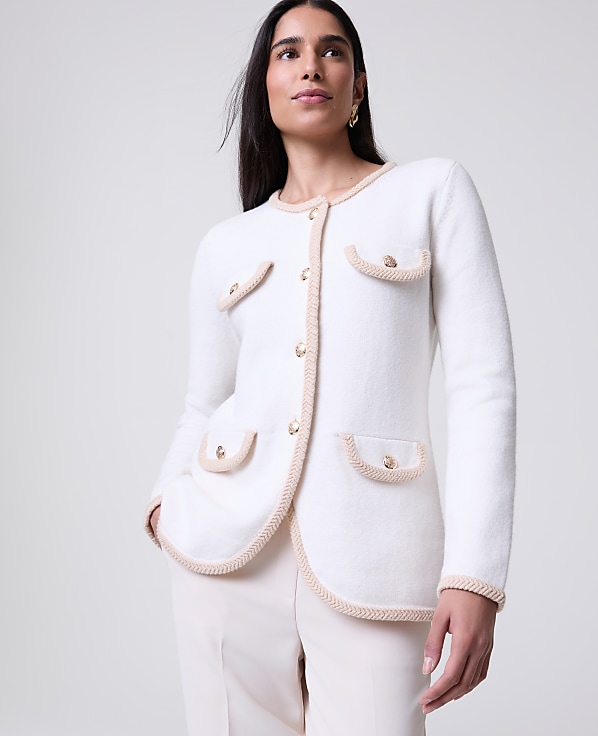 Textured Trim Sweater Jacket