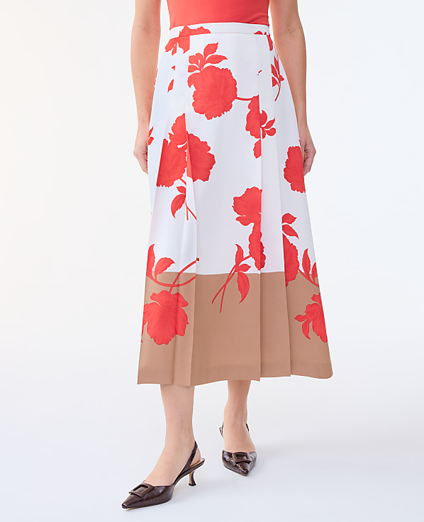 Floral Satin Pleated Skirt