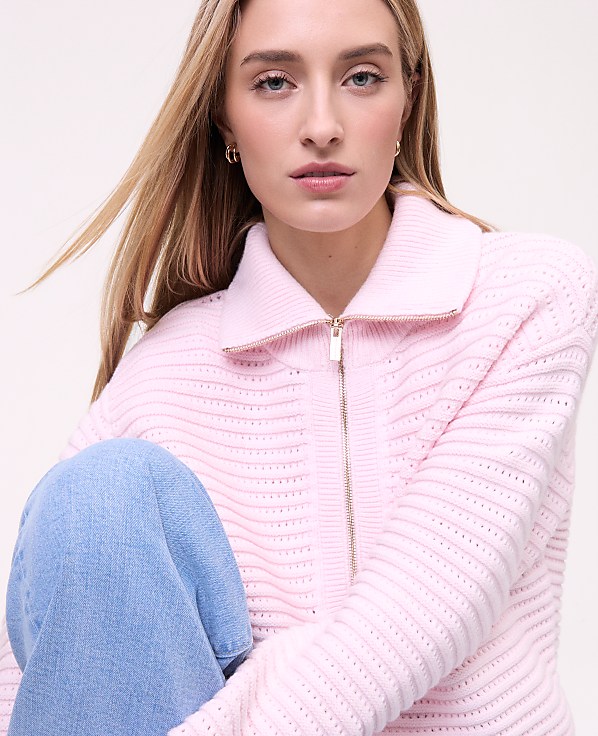 Petite Weekend Textured Stitch Half-Zip Sweater