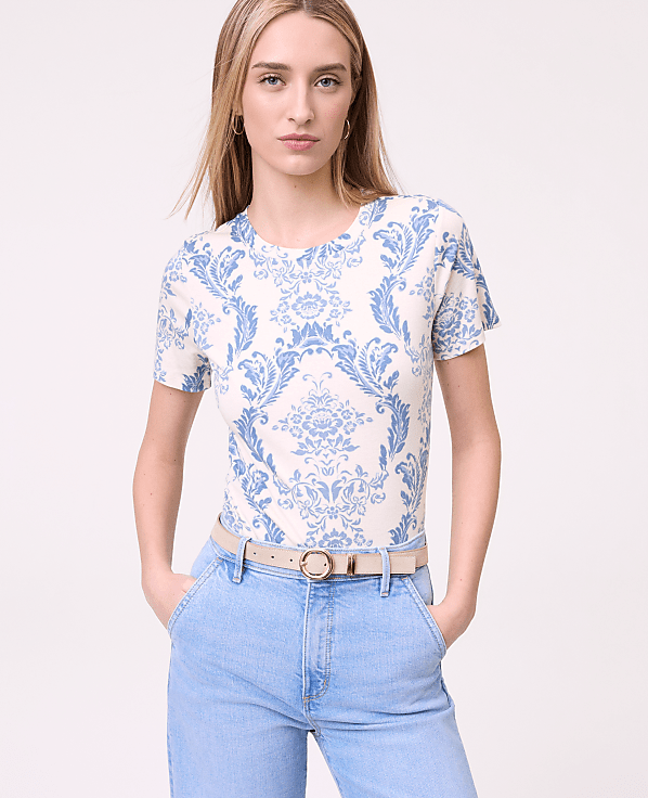 Petite Weekend  Toile Crew Neck Tee