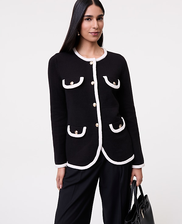 Petite Textured Trim Sweater Jacket