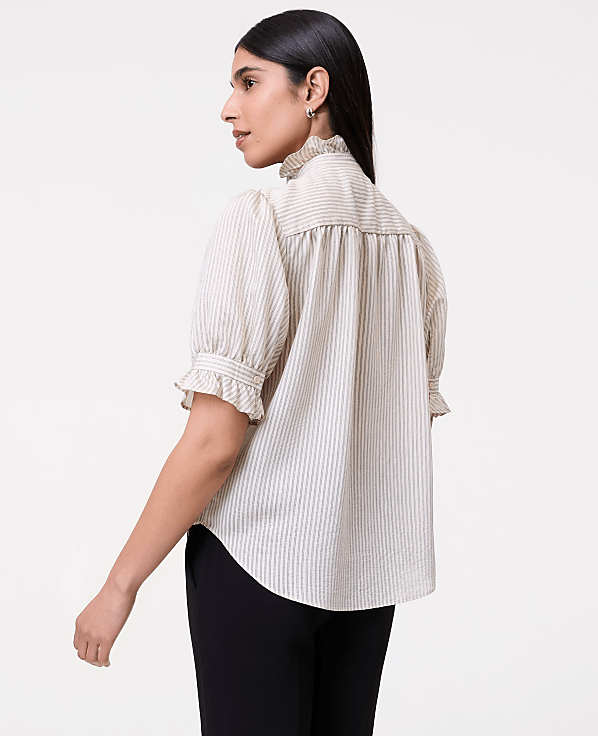 Petite Striped Ruffle Collar Shirt