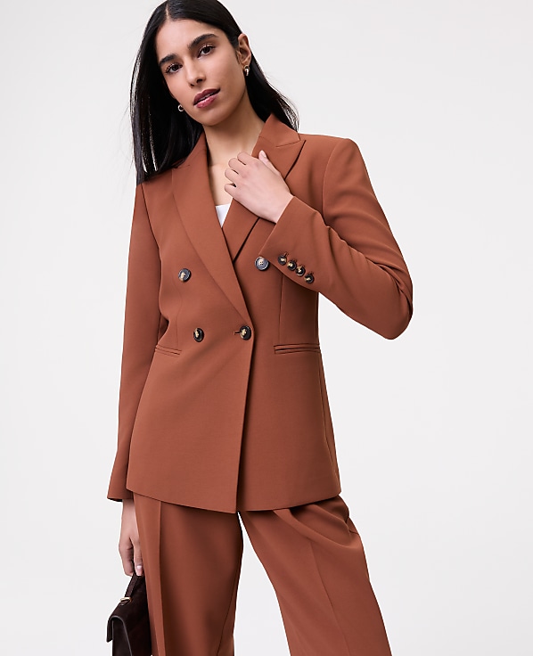 The Petite Double Breasted Blazer in Textured Crepe
