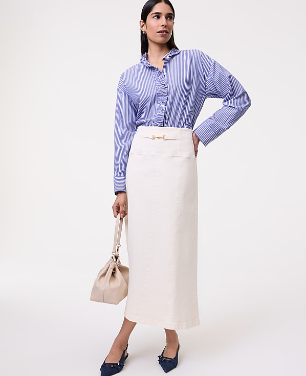 Petite Striped Ruffle Shirt
