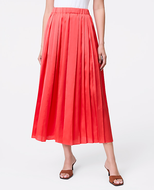 Petite Satin Pleated Midi Skirt