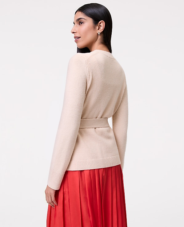 Petite Belted Crew Neck Cardigan