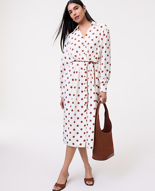 Dotted Satin Midi Shirtdress