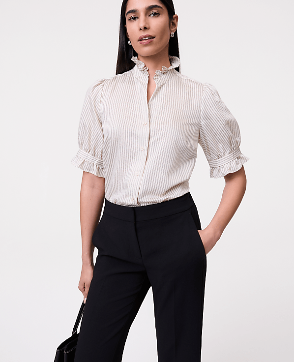 Petite Striped Ruffle Collar Shirt
